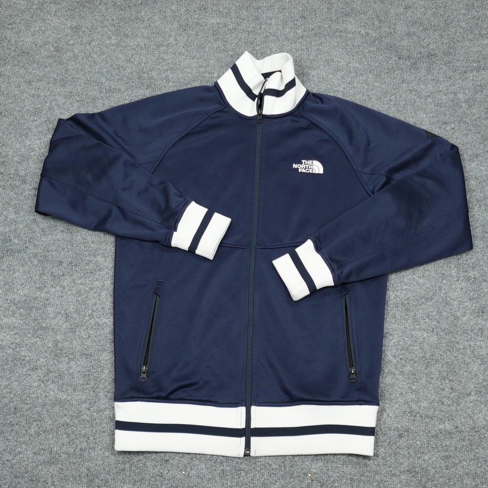 The North Face Jacket Mens Small Navy Blue Striped Trim Full Zip Track NF0A3LFH
